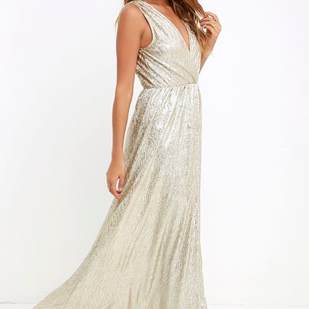 All that Shimmers is Gold Light Gold Maxi Dress